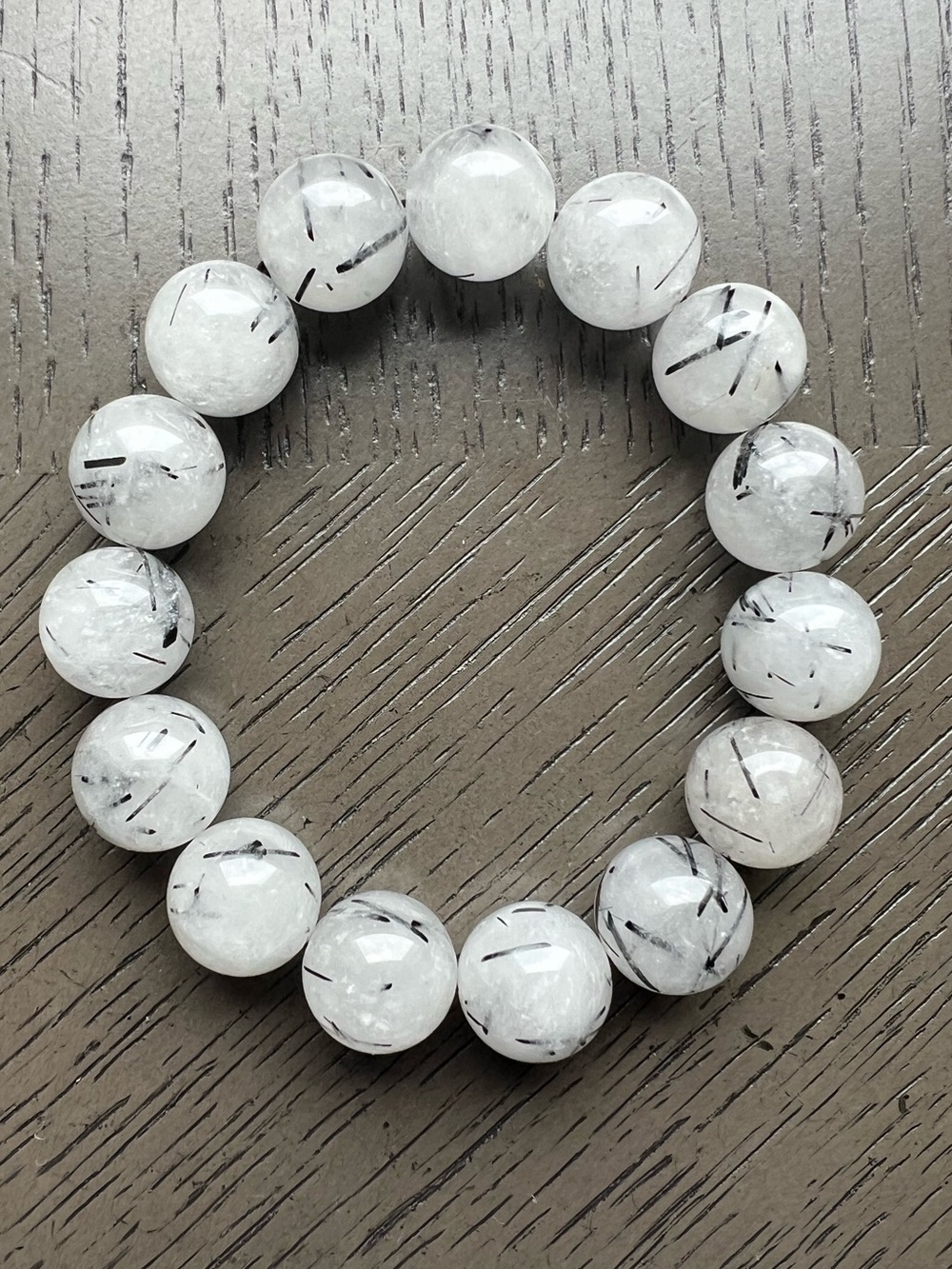 Rutilated tourmaline quartz bracelet 15mm SIZE 7.25’